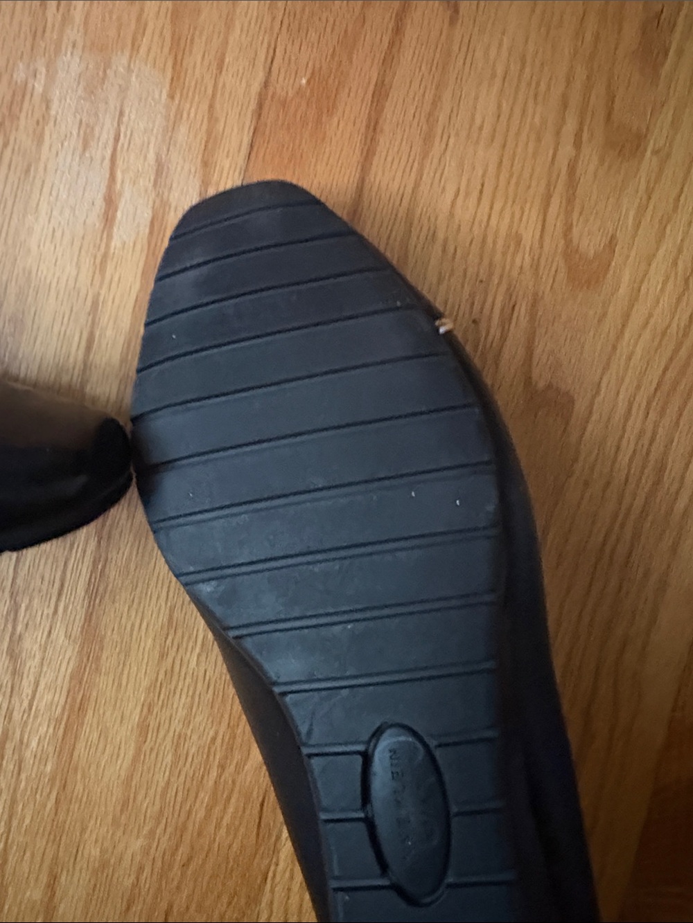 Anne Klein Black Leather Square-Toe Flats with Silver accents - Picture 6 of 8